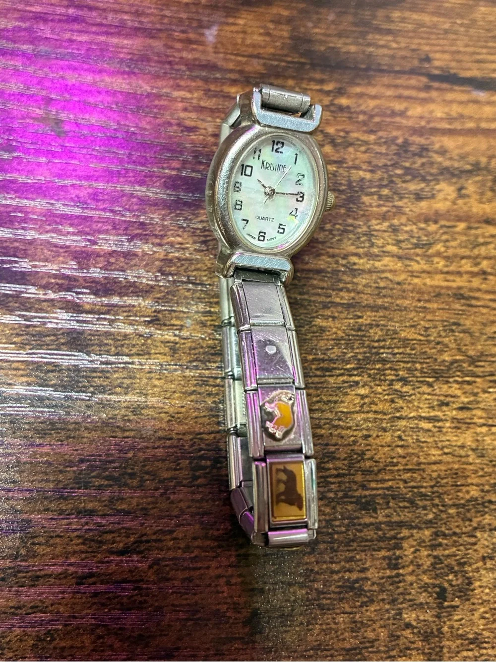 Vintage Italian Charm Bracelet Watch Stainless Steel w/ 14k Accent & Disney